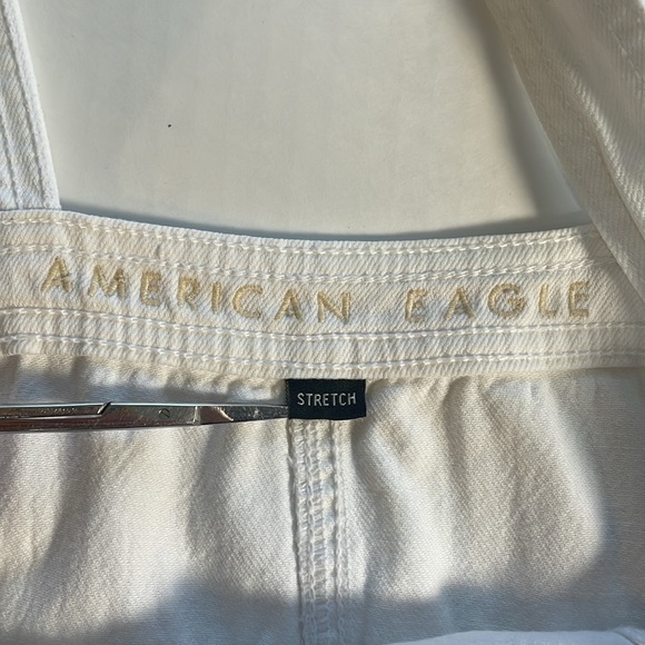 American Eagle Overall Dress Jumper white stretch denim material pockets size XS - Picture 7 of 16